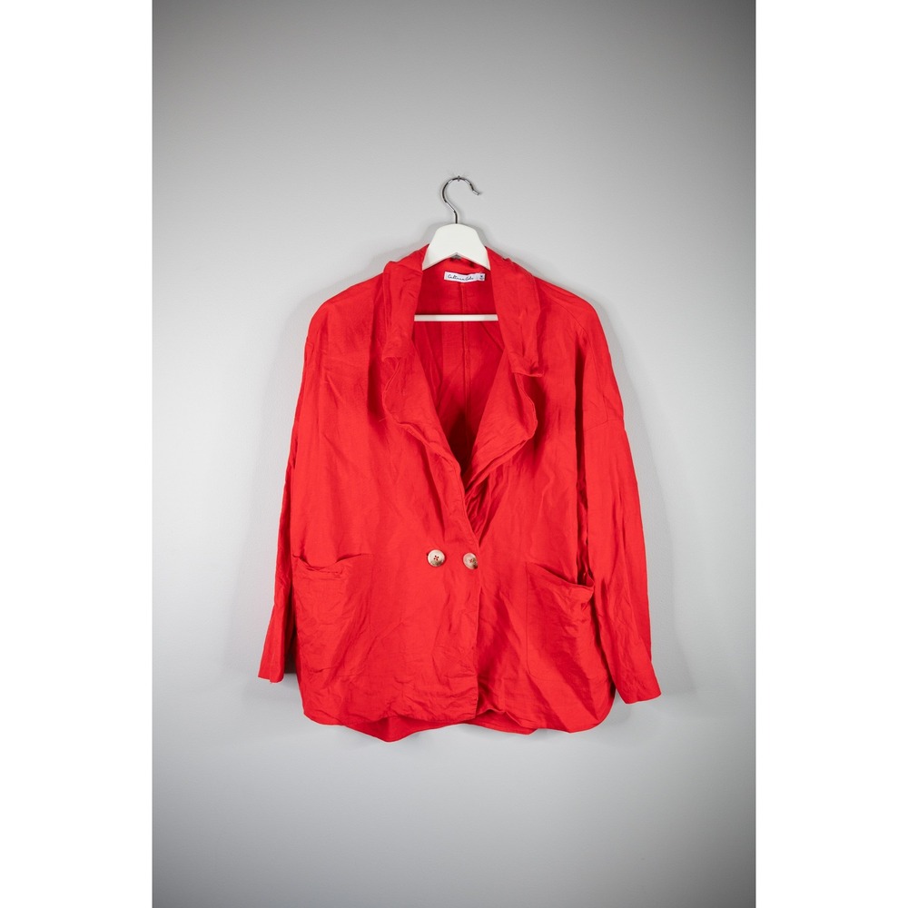 Culture Code Blazer Women M Red Linen Blend Oversized Lightweight Pockets office